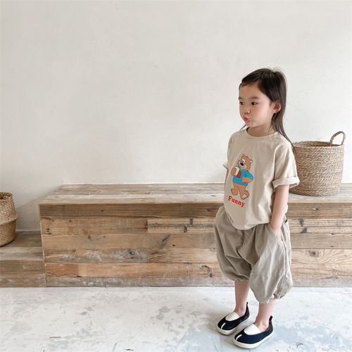 2024 Children's Korean Style Summer Children's Korean Style Hemp Cotton Short Sleeve T-Shirt Girls' Boys' Underwear 122208 