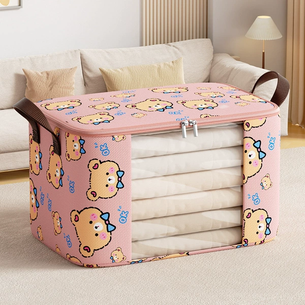 Non-woven see-through quilt bag: horizontal style medium bow tie bear