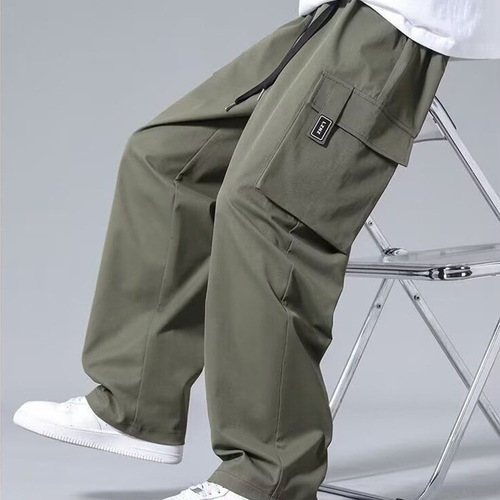 Men's Summer Trendy Simple Versatile Loose Large Pocket Drawstring Casual Pants Men Fashion Workwear Sporty Casual Pants