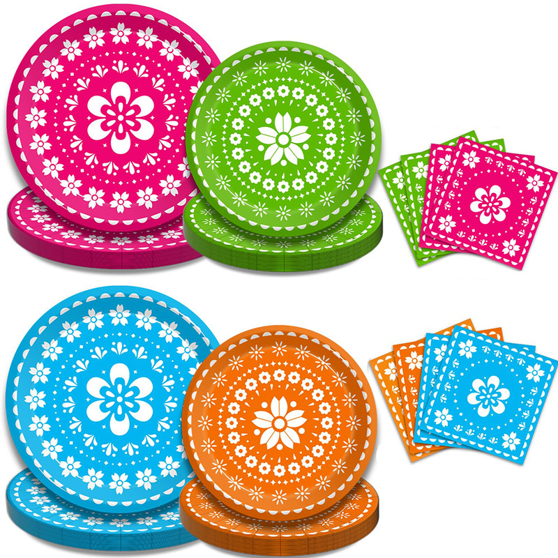 Mexican Carnival Party Tableware for Cinco de Mayo Celebration, Children's Glossy Food-Grade Disposable Paper Plates and Napkins Mexican Carnival Party Tableware for Cinco de Mayo Celebration, Children's Glossy Food-Grade Disposable Paper Plates and Napkins