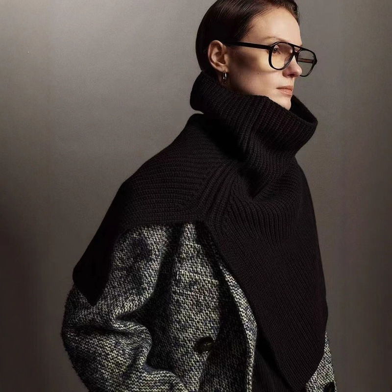Styling Artifact, Ultra-Fine Merino Wool Turtleneck Slit, Multi-Wear Knitted Shawl, Large Neck Scarf Knitwear