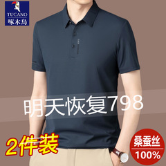 100% 绢糸半袖tシャツ男キツツキ夏アイスポロシャツ中年薄手無地tシャツメンズ