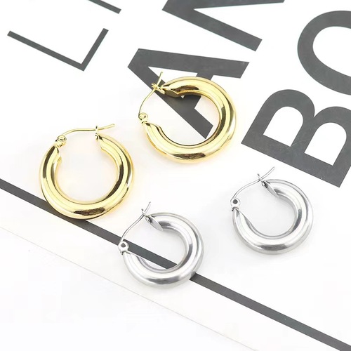 European and American personalized titanium steel thick wire earrings fashionable stainless steel 5mm wire diameter circle earrings round earrings wholesale