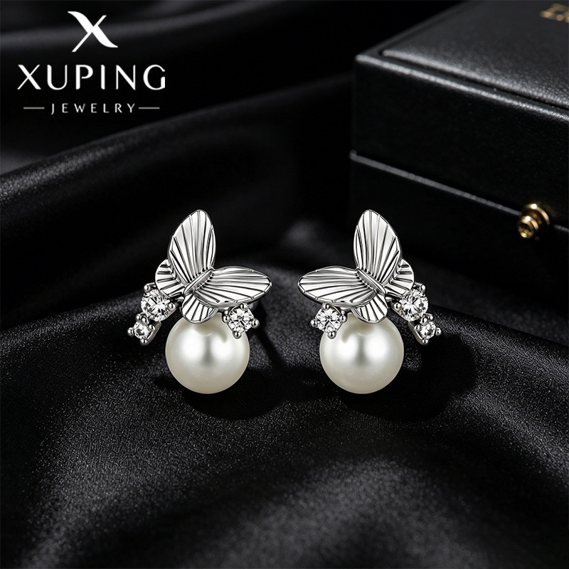 Pendientes de Aleación de Cobre con Baño Electrolítico Blanco de Xuping Jewelry, Diseño Versátil de Lujo Ligero, Venta al por Mayor