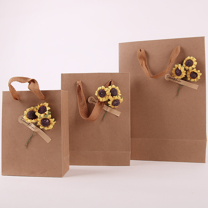 礼物盒小清新牛皮纸袋礼品包装袋服装购物手提袋礼盒搭配拉菲草