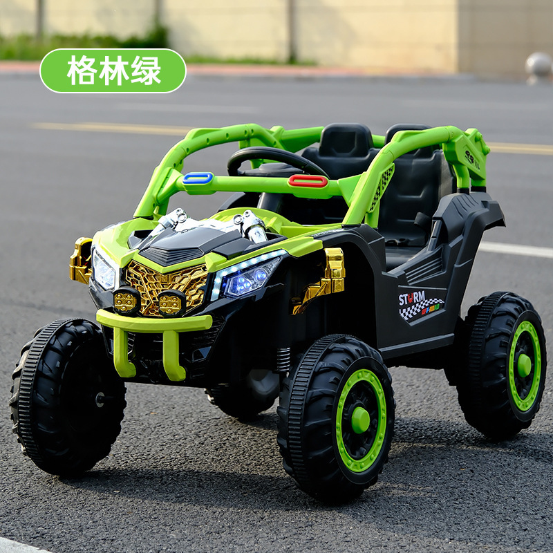 Carro eléctrico de cuatro ruedas para niños, coche de control remoto de dos personas, coche de juguete recargable para niños, niños, niños, niños, vehículos todoterreno