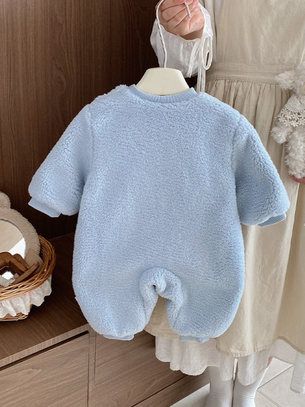 婴儿秋冬衣服宝宝薄棉加绒连体衣超萌可爱冬季毛毛衣满月百天爬服|undefined