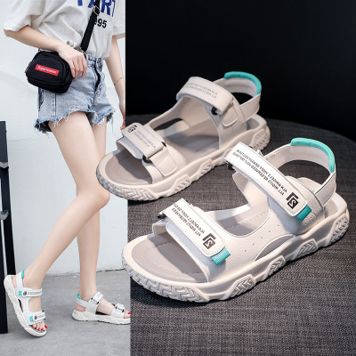 真皮凉鞋女2021夏新款韩版时尚学生鞋网红休闲魔术贴沙滩鞋ins潮|ms