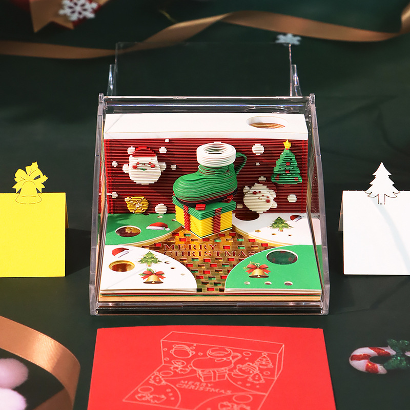 跨境热卖创意圣诞节礼物纸雕日历桌面装饰品文创摆件3d立体便签本|undefined