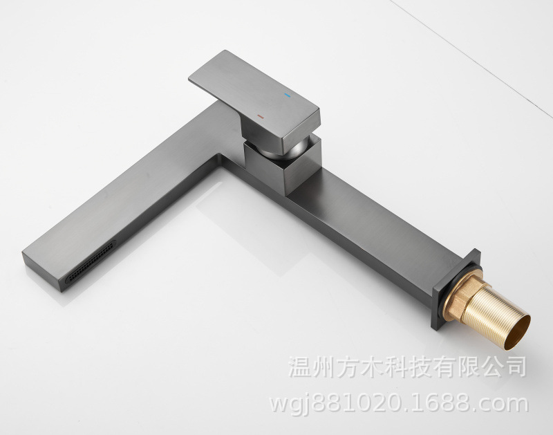 All-copper flat seven-shaped square creative bathroom, waterfall, single hole, single handle, side-opening basin, cold and hot water faucet for washing undefined