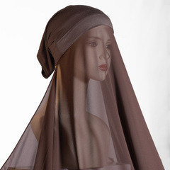 Cross-border new single-color pearl chiffon shawl hat set women convenient gauze scarf turtleneck one-piece long scarf