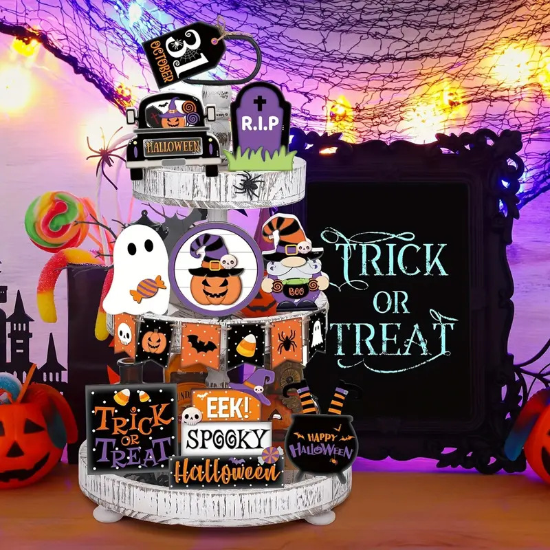 Nuovo Halloween decorazioni per la casa desktop fattoria vassoio a strati decorazione artigianato in legno_voghion.com