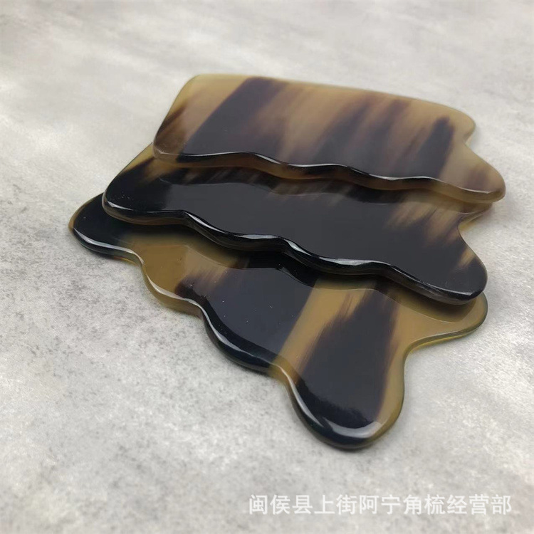Horn Gua Sha Board Wavy Scraping Massage Tool Black Buffalo Horn 9.5cm Body Meridian Point Care quality and texture