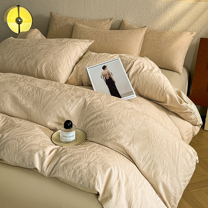 Luxury 100% Cotton Sateen Jacquard Four Piece Bedding Sheet Set_voghion.com