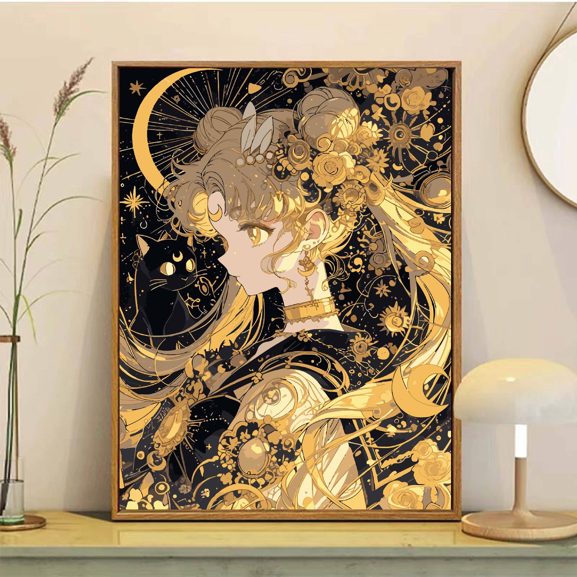 Sailor Moon pintura al óleo digital DiDi princesa pintura de agua hielo luna animación pintura colgante simple pintura de relleno manual