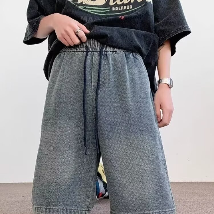 Pantalones cortos de mezclilla con patrón de cielo estrellado Casual 2024 Verano Nuevo estilo Marca de moda Pantalones de calle Pantalones vaqueros de cinco puntos sueltos rectos