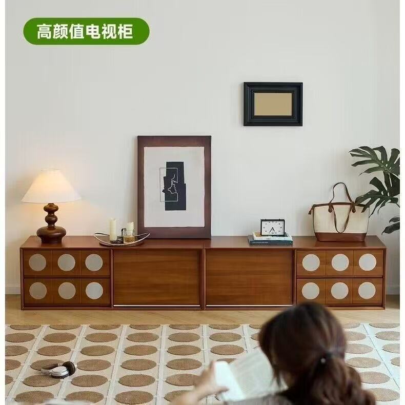 Medieval Style Boxwood Solid Wood Tv Cabinet Combination Living Room Floor-Standing Storage Storage Cabinet Integrated Simple Tv Cabinet