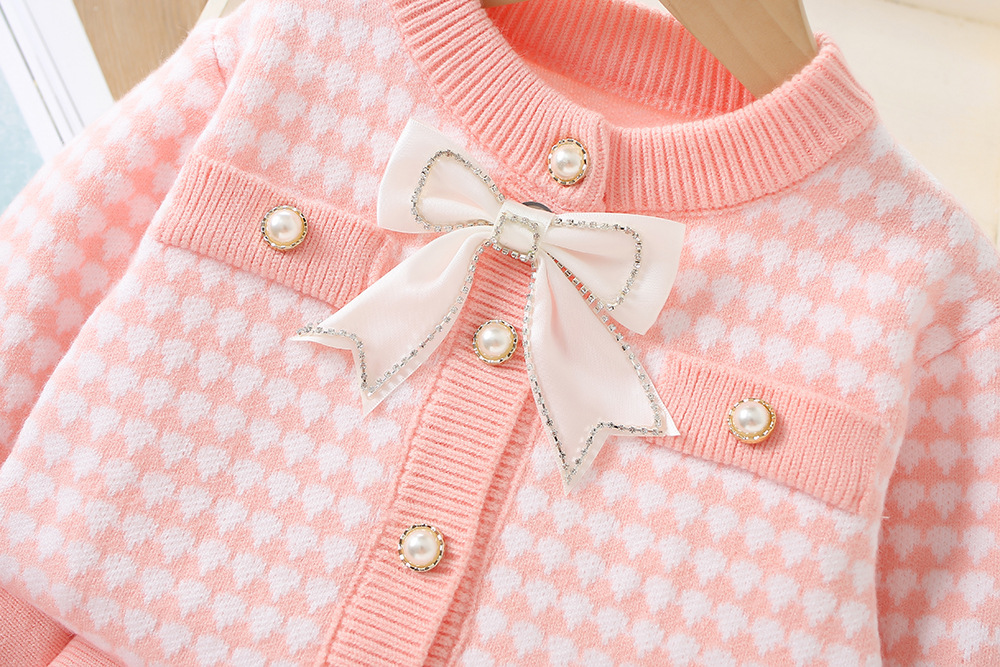 Maglione da ragazza 2023 Autunno / Inverno Nuova edizione coreana occidentale Little Fragrance Baby lavorato a maglia scozzese Top a due pezzi_voghion.com