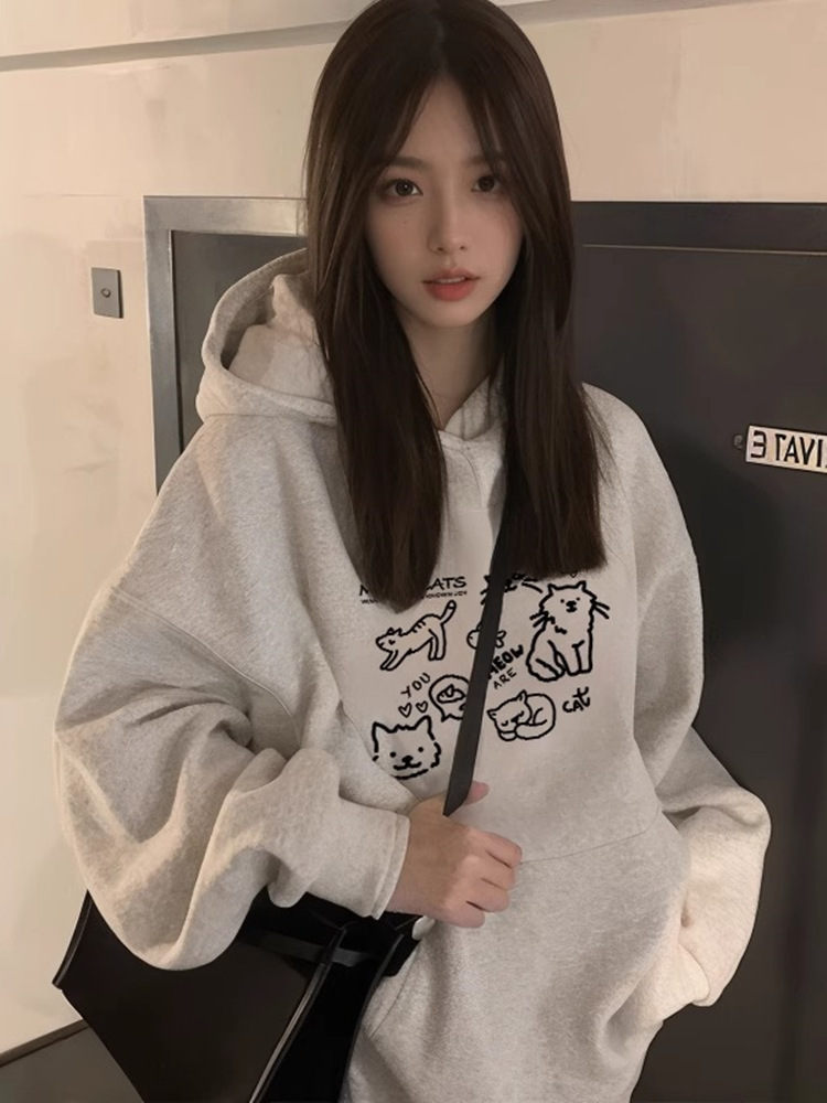 美式连帽卫衣女2025秋冬新款加厚加绒上衣ins外套慵懒风宽松版型