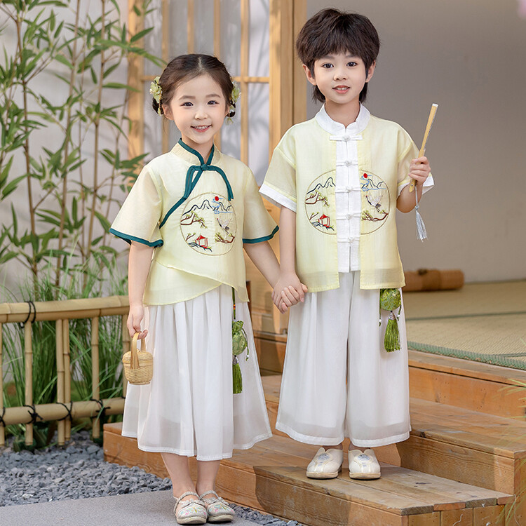儿童汉服夏季男女童唐装新中式套装幼儿园小学生中国风古装演出服
