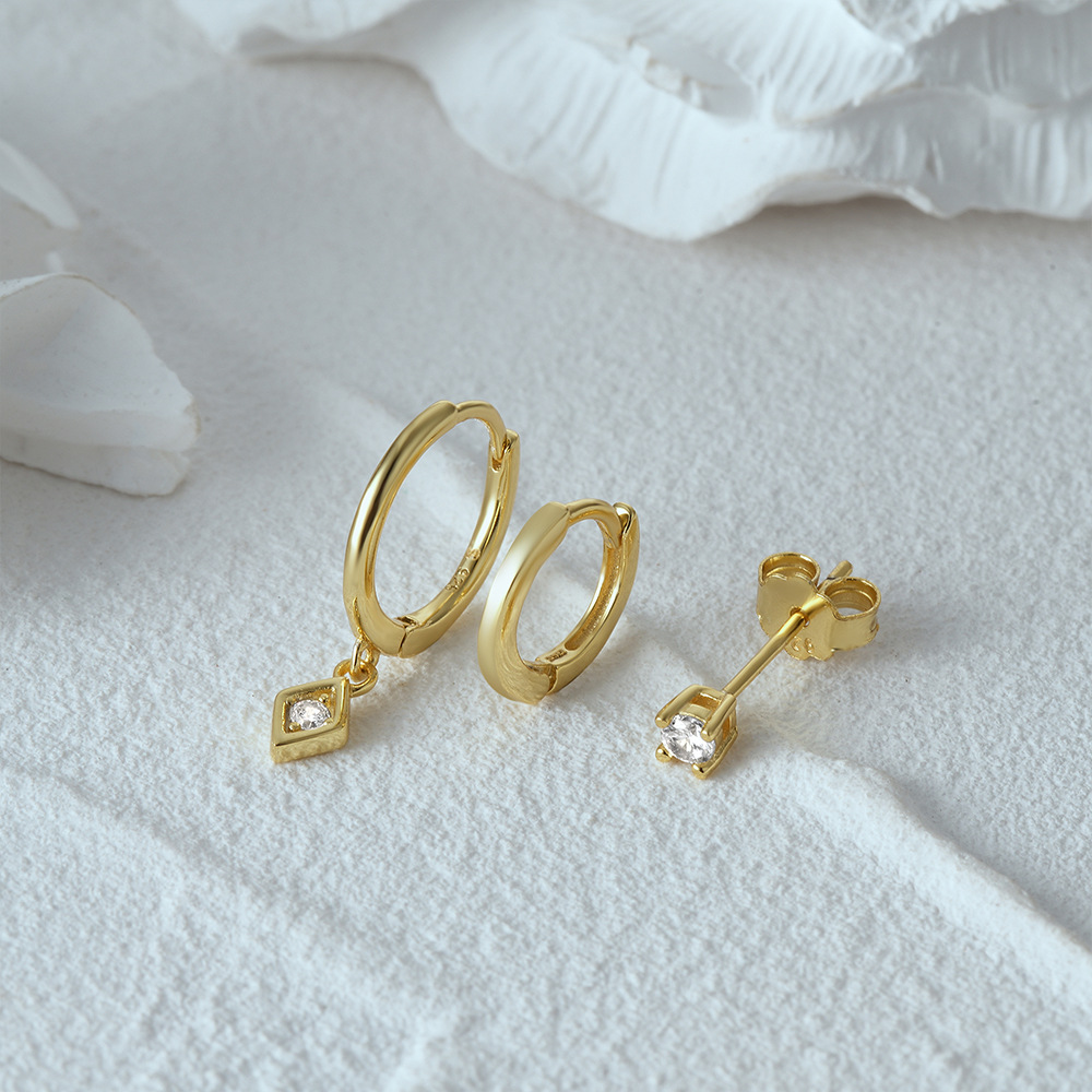 4g Weight Zircon Inlay Material Earrings Classification 3 Pieces Set Quantity Daily Occasion 925 Sterling Silver Material Geometric Pattern Women's Gender Plating, Inlay Design Simple Style Style 3 Pieces Set 925 Sterling Silver Zircon Geometric Earrings 21