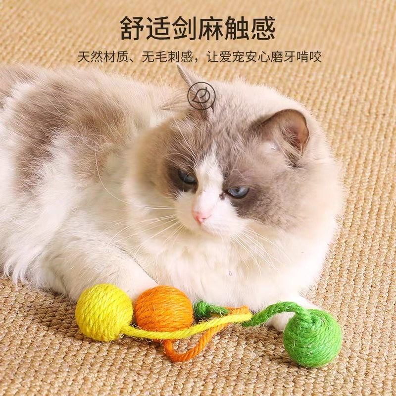 고양이 장난감은 지루함을 덜어주고 고양이 고양이 고양이 소리 밧줄을 감싼 공 애완 동물 용품을 걸기 위해 시살 공 자조를 걸 수 있습니다.
