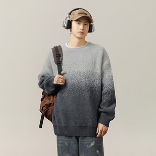 Imitation Mink Plush Gradient Design Knitwear Autumn and Winter New Warm Pullover Knitwear Texture Loose Trendy Brand Jacket Q