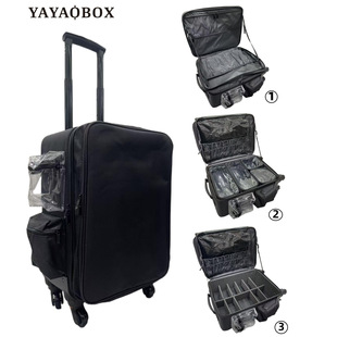Large-Capacity Professional Double-Layer Trolley Bag, Professional Tattoo Makeup Box, Makeup, Eyelashes, Manicure and Beauty Tool Storage