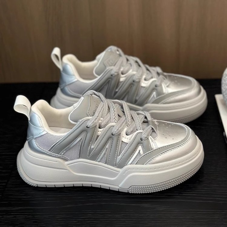 Small group silver board in spring 2024, new and versatile thick soled casual single shoes, sports shoes for women_voghion.com