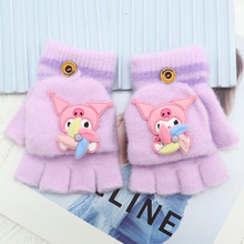 儿童半指保暖手套男童冬季小学生写字翻盖加厚女宝宝卡通针织批发