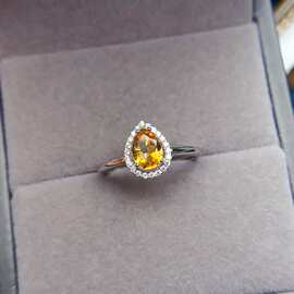 天然S925银黄水晶戒指5*7mm轻奢高级感戒指新款网红饰品批发