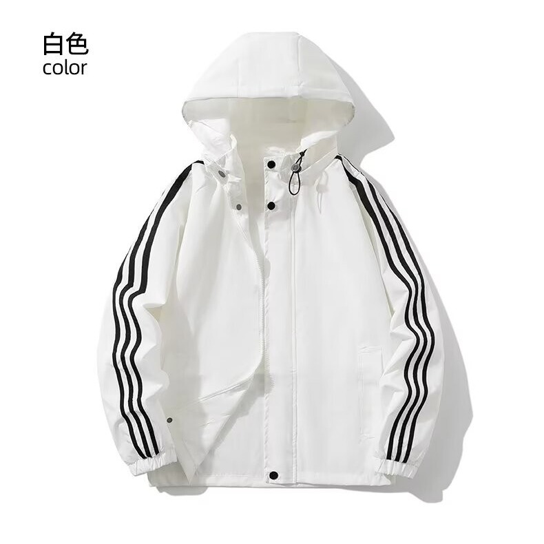 Striped Contrast Color Hooded Jacket Men's Spring and Autumn Soft Shell Windproof Fashion Couple Workwear Jacket