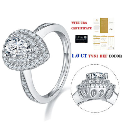 925純銀鍍18k金莫桑求婚戒不掉色豪華奢華1克拉D色莫桑石滿鑽戒指