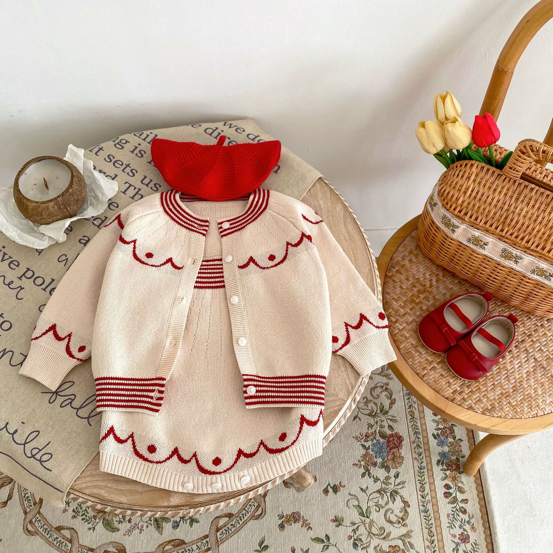 Spring children's wavy long-sleeve for early age girl's, jacket, suspenders, bodysuit