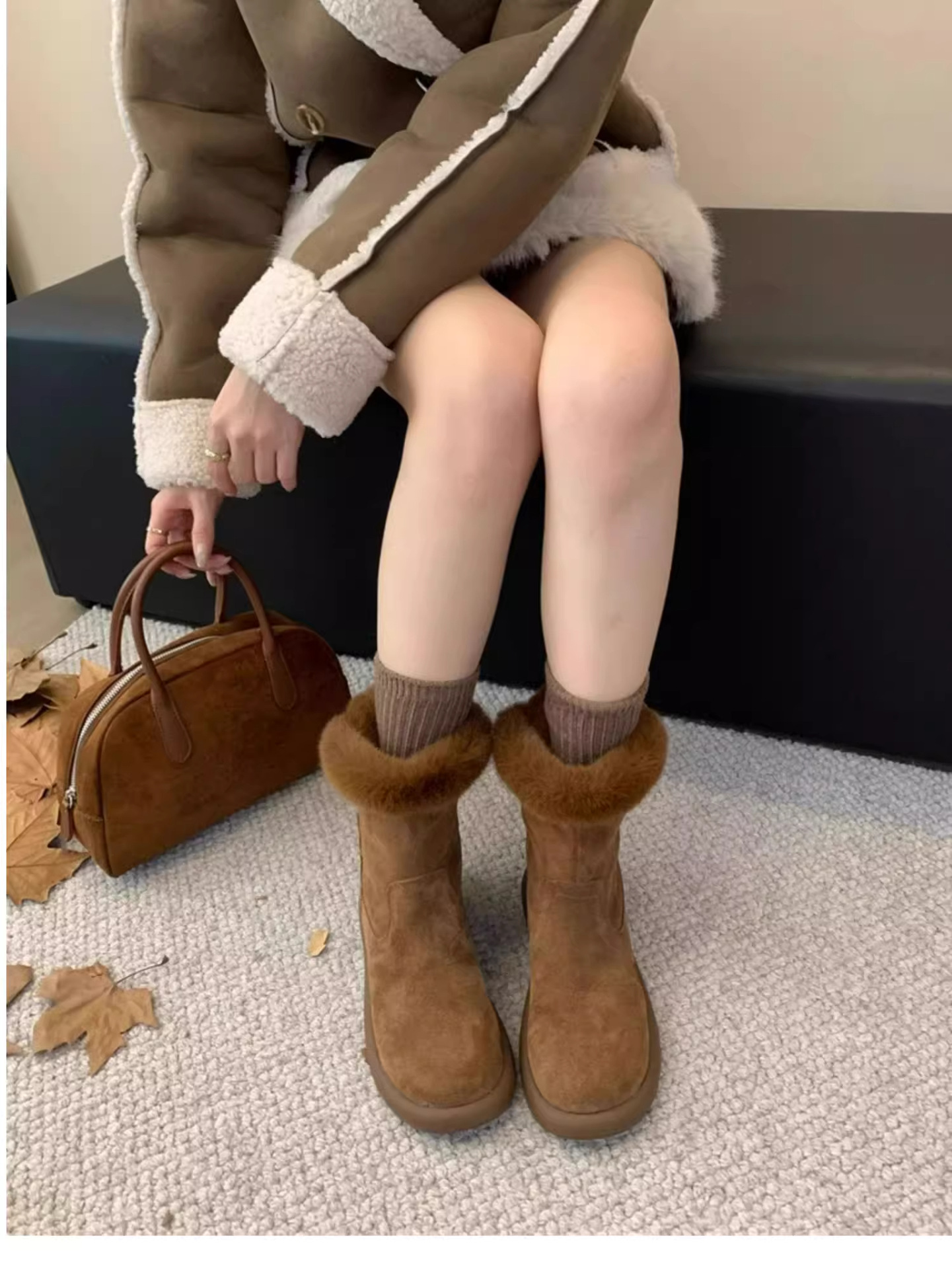 Winter Baumwolle dicken Sohlen Schnee für Frauen 2024 Winter neuen Stil mit Plüsch Isolierung, modische und vielseitige flache_voghion.com