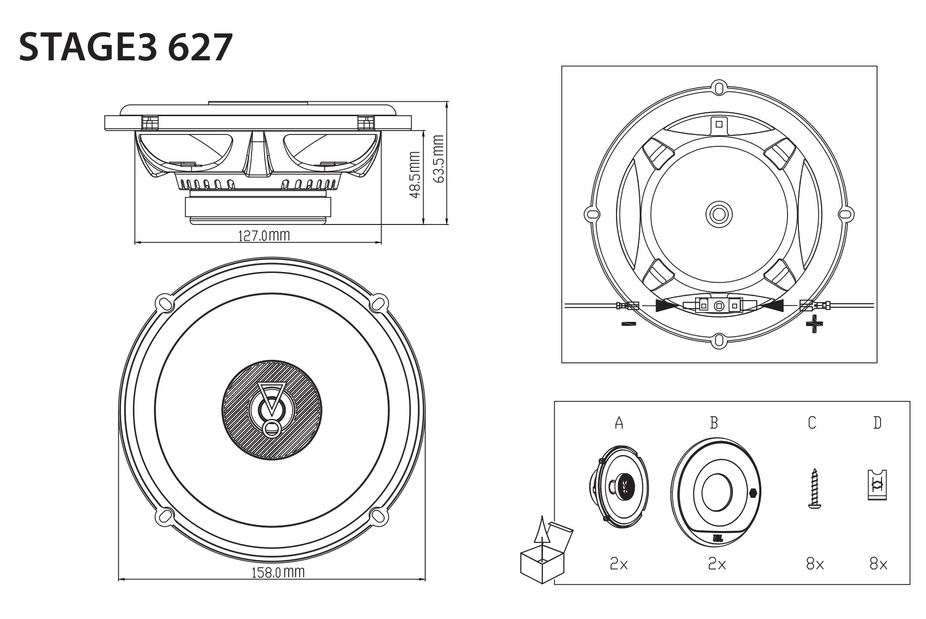 American Haman JBL car audio STAGE 3 627 lossless modified new 6.5-inch two-frequency coaxial speaker