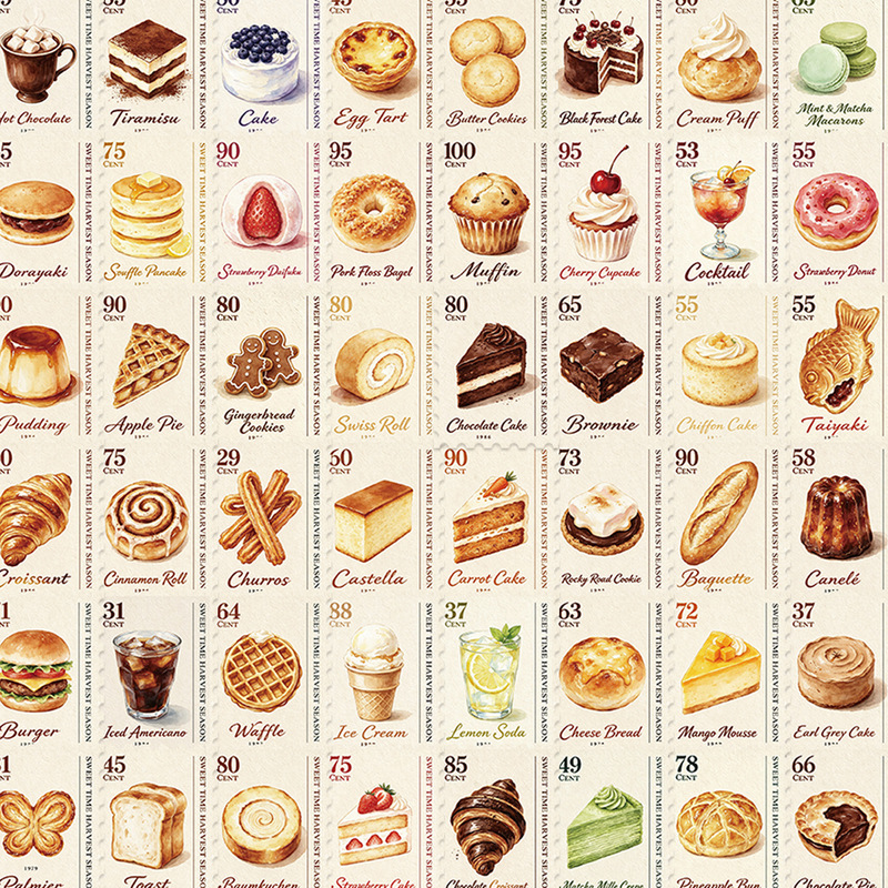 50 cartoon food-themed stickers for decorating notebooks, phones, and suitcases; DIY, waterproof, and available for cross-border wholesale