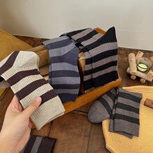 袜子男双针拼接条纹中筒袜春夏季高颜值男袜休闲长袜个性高腰袜