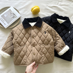 Mountain View Clothing Children's Quilted Cotton Coat 2024 Winter New Boys and Girls Baby Embroidered Thickened Lapel Cotton Coat