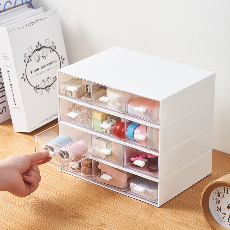 Student cosmetics storage box office transparent drawer dormitory stationery pen height increasing compartment storage box