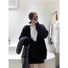 水貂绒毛衣外套女2025秋冬马海毛加厚宽松针织开衫上衣高级感