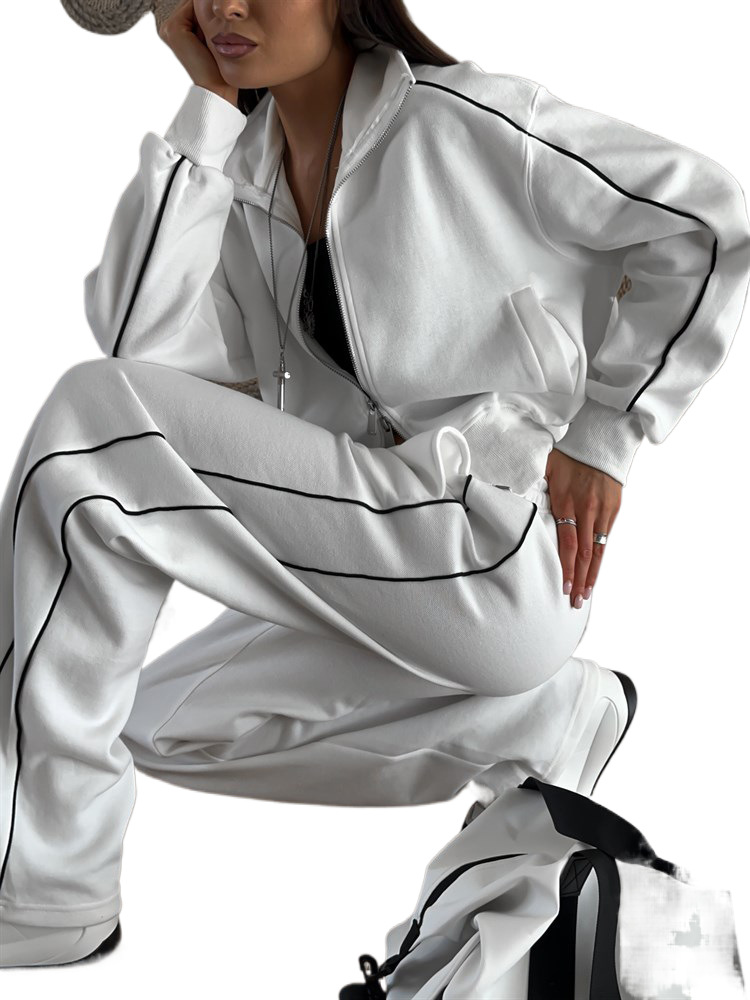 Cross-Border Casual Fashion European And American Style Women's Zipper Cardigan Jacket Sports Drawstring Pants_ecoleips.com
