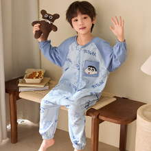男童连体睡袋100%纯棉春秋季长袖睡衣儿童夏天空调家居服男孩套装
