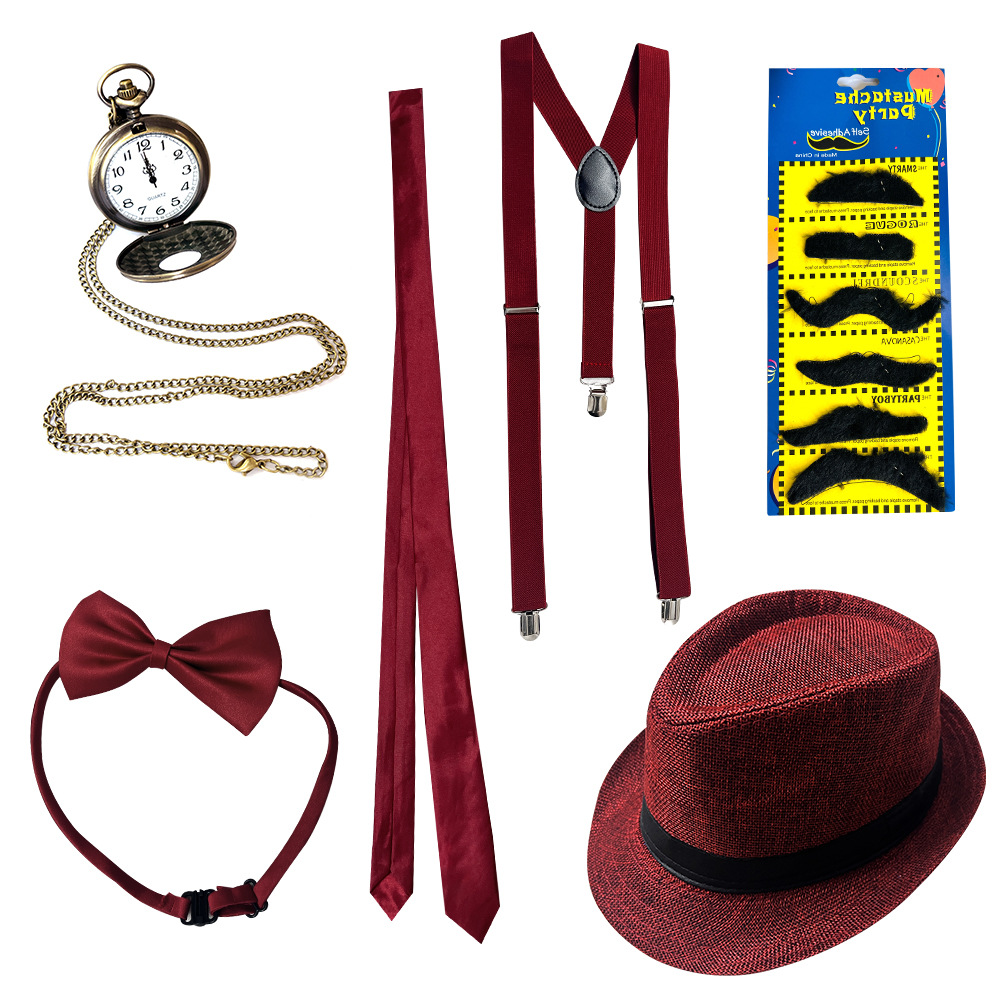 Accesorios de los años 20, sombrero de hombre estilo Gatsby para fiesta de baile, reloj de bolsillo, cordón, corbata, conjunto de sombrero, venta al por mayor image 4