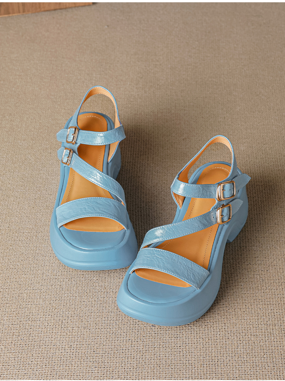 Sandal cao gót nữ hở mũi đế xuồng quai ngang khóa cài — màu đen, màu xanh hồ chi tiết 20