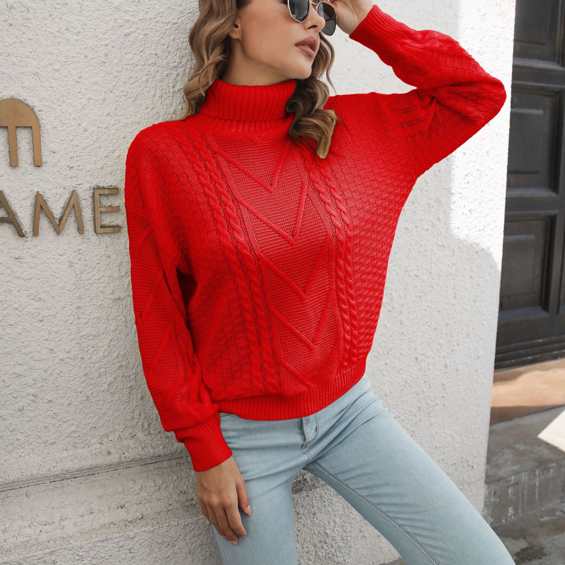 Design Three Dimensional Turtleneck Sweater Women Loose Autumn Winter Long Sleeve Sweater