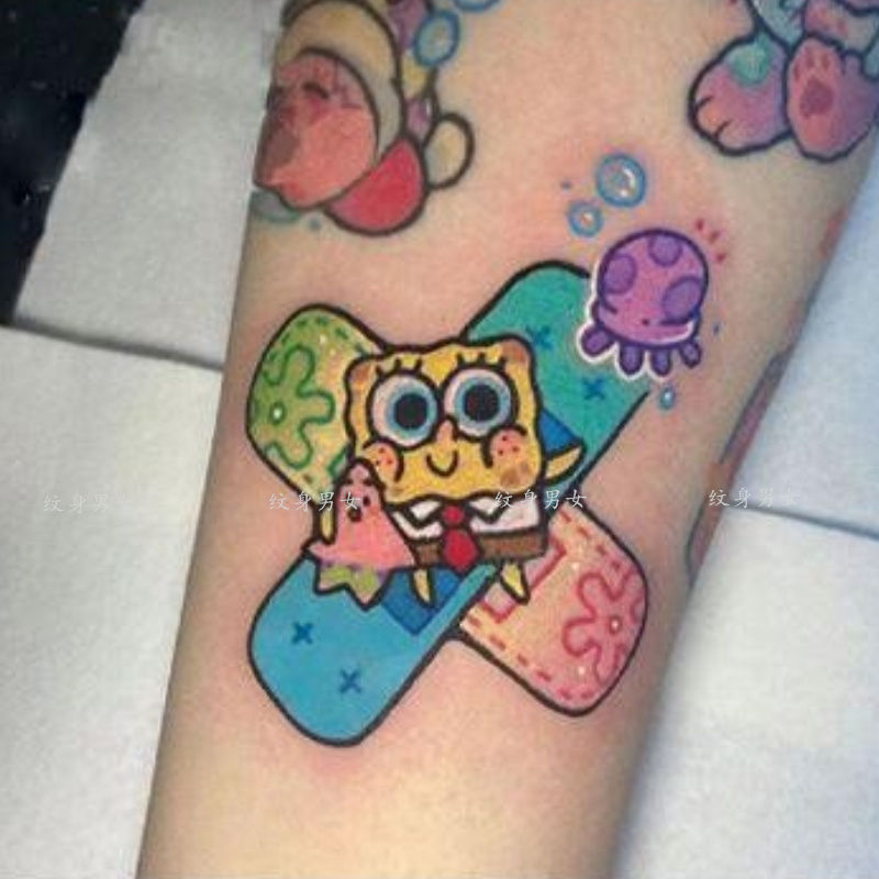 Cute Sweet Cool Spongebob Colorful Tattoo Stickers Arm Waterproof Long-Lasting Ins Girl Soft Girl Student Stickers Cute Sweet Cool Spongebob Colorful Tattoo Stickers Arm Waterproof Long-Lasting Ins Girl Soft Girl Student Stickers