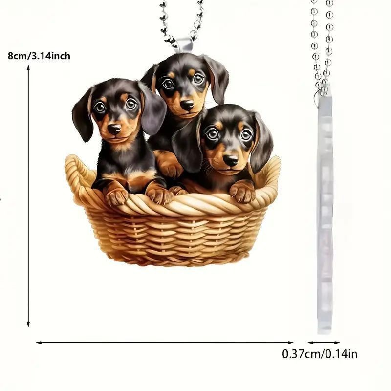 Cestas lindas perros colgantes 2D a través de espejos planos acrílicos nuevos colgantes de decoración de espejos retrovisores