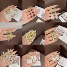 欧美个性冷淡风跨境爆款大气花朵流苏珍珠耳环轻奢高级感镶钻耳饰