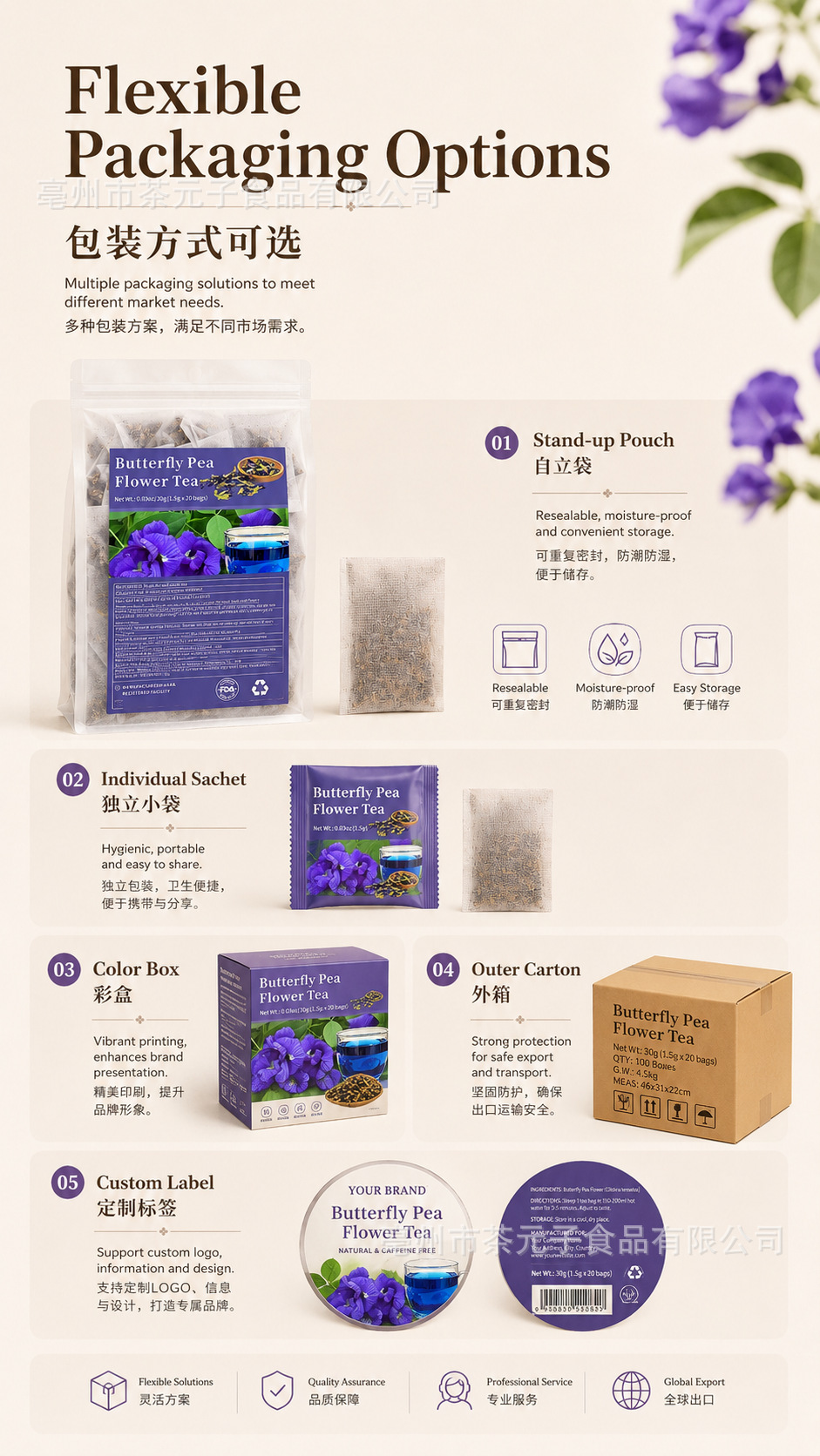 Butterfly Pea Flower Tea Bags 1.5g x 20 Blue Herbal Tea for Brewing and Color-Changing Drinks 30g quality and texture